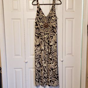 EnFocus Brown and Cream Maxi Dress, Size 14 W